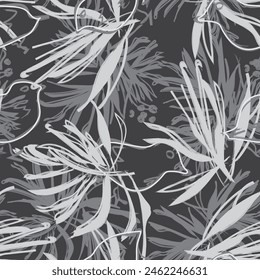 Monochrome Abstract Floral seamless pattern design for fashion textiles, graphics, backgrounds and crafts