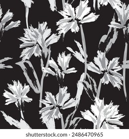 Monochrome Abstract Floral seamless pattern design for fashion textiles, graphics, backgrounds and crafts