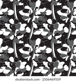 Monochrome Abstract Floral seamless pattern design for fashion textiles, graphics, backgrounds and crafts