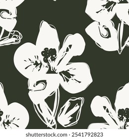 Monochrome Abstract Floral seamless pattern design for fashion textiles, graphics, backgrounds and crafts