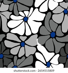 Monochrome Abstract Floral Seamless Pattern in Vibrant Artistic Style, Perfect for textile design, creative backgrounds, or decorative art