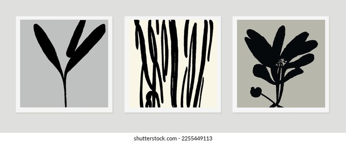 Monochrome abstract flowers art posters