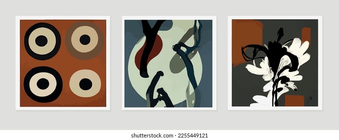Monochrome abstract flowers art posters