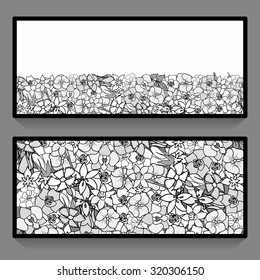Monochrome  Abstract flowers pattern cards set. vector illustration image