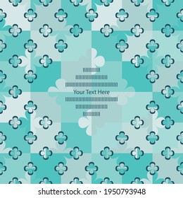 Monochrome abstract geometric Frame card template with stylized flowers on a chessboard. Decorative grid texture can be also used for seamless gift paper. You are free to write your own text.