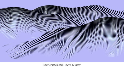 Monochrome abstract geometric mountain background with wavy grid texture. Metaverse concept background for wall art, panel, poster, web banner, mobile apps, interior decor. 