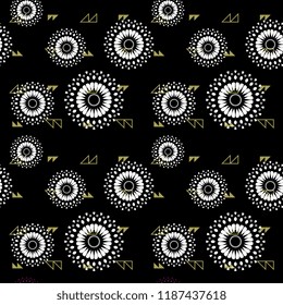 Monochrome abstract geometric pattern with circle mandala drawing. Vector illustration for fashion wrapping and textile print.