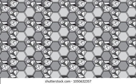 Monochrome Abstract Geometric seamless background with different types of hexagons