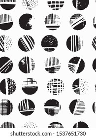 Monochrome abstract geometric seamless pattern with circles. Modern abstract design 