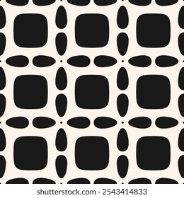Padrão contínuo geométrico abstrato monocromático. Textura vetorial simples com formas curvas, azulejos, grade, rede, rede. Fundo de ornamento preto e branco. Design repetido para decoração, têxtil, tapete