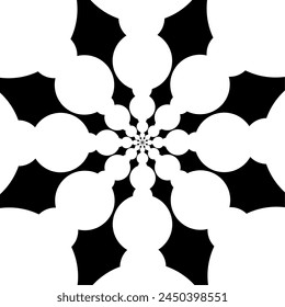 Monochrome abstract geometric, white dot pattern radial shapes