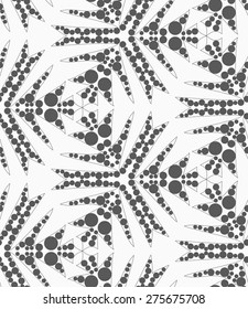 Monochrome abstract geometrical pattern. Modern gray seamless background. Flat simple design.Gray pointy complex shapes textured with dots.