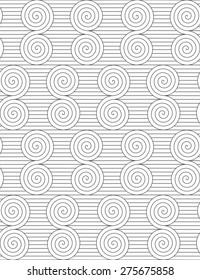 Monochrome abstract geometrical pattern. Modern gray seamless background. Flat simple design.Gray reflected Archimedean spirals on continues lines.
