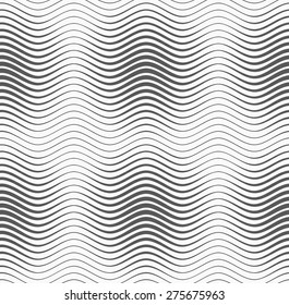 Monochrome abstrakte geometrische nahtlose Muster. Moderner, grauer, nahtloser Hintergrund. Flaches, einfaches Design.Gray Wavy Linien mit Verdickungen reaping Design für Mode Gewebe Textilien. 