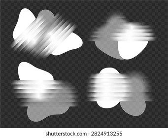 Monochrome abstract geometry blobs with polished surfaces and fractal glass blur. Fluid droplet structures collection. Vector globules set for editorial design and contemporary branding