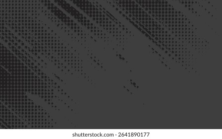 Monochrome Abstract Grunge Halftone Texture Background with Circular Dot Patterns and Brushstroke Effects, Ideal for Vintage Design Elements and Retro Graphic Overlays