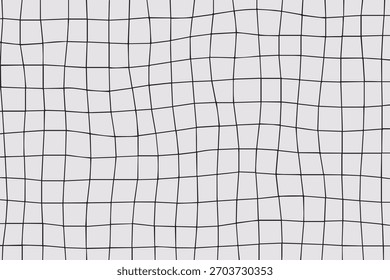 Ein monochromes abstraktes Bild mit einem verzerrten Gittermuster mit wellenförmigen horizontalen und vertikalen Linien, die ein Gefühl von Tiefe und Textur erzeugen.