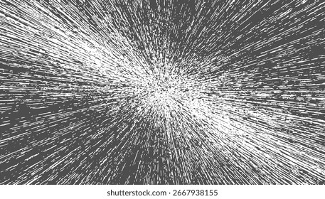 A monochrome abstract image with white lines radiating from the center against a grey background.