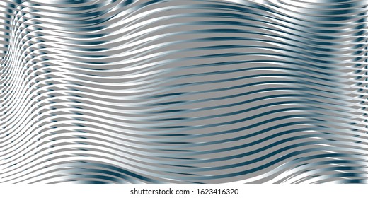 Monochrome abstract linear gradient background with optical illusion effect of crumpled curved surface. Creative vector texture  for web sites, interior design, business cards, banners, posters