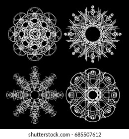 Monochrome abstract mandala sacred geometry, seed flower of life lotus isolated. Religion philosophy, spirituality occultism, sacred geometry, magic mystic, meditation. Vector.