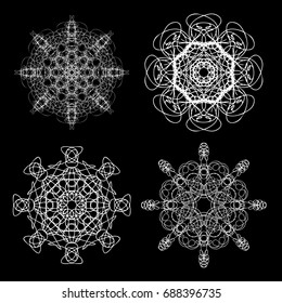 Monochrome abstract mandala sacred geometry, seed flower of life lotus isolated. Religion philosophy, spirituality occultism, sacred geometry, magic mystic, meditation. Vector.