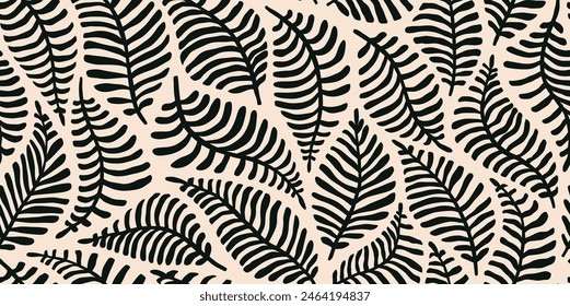 monochrome abstract palm leaves geometric seamless pattern.