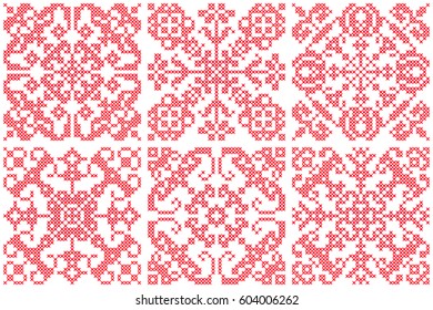 Monochrome Abstract Pattern. Embroidered Ethnic Ornament Handmade from Stitches for Textile Design, Greeting Cards, Background, Invitations, Wrapping, Wallpaper, interior.