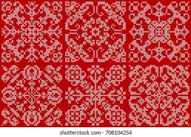 Monochrome Abstract Pattern. Embroidered Ethnic Ornament Handmade from Stitches for Textile Design, Greeting Cards, Background, Invitations, Wrapping, Wallpaper, Interior.