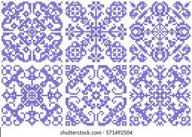 Monochrome Abstract Pattern. Embroidered Handmade Ethnic Ornament Handmade from Stitches for Textile Design, Greeting Cards, Background, Invitations, Wrapping, Wallpaper, interior.