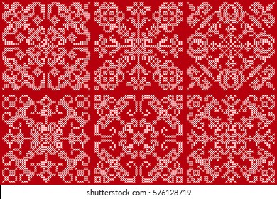 Monochrome Abstract Pattern. Embroidered Handmade Ethnic Ornament Handmade from Stitches for Textile Design, Greeting Cards, Background, Invitations, Wrapping, Wallpaper, Interior.