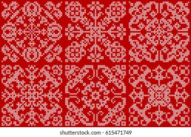 Monochrome Abstract Pattern. Embroidered Handmade Ethnic Ornament  from Stitches for Textile Design, Greeting Cards, Background, Invitations, Wrapping, Wallpaper, Interior.