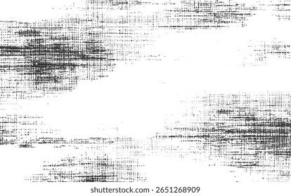 A monochrome abstract pattern featuring scattered black dots and lines on a white background.