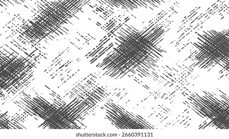 Un patrón abstracto monocromo de líneas grises y puntos sobre un fondo blanco.