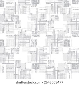A monochrome abstract pattern with halftone grunge stripes and vertical lines. Ideal for covers, textiles, and digital backgrounds. Vector format.