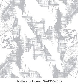 A monochrome abstract pattern with halftone grunge stripes and vertical lines. Ideal for covers, textiles, and digital backgrounds. Vector format.