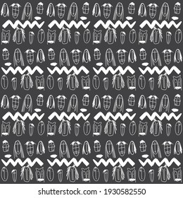 Monochrome abstract pattern, the image of the stylized faces of people. Hand-made. Seamless pattern