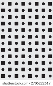 A monochrome abstract pattern of repeating black squares and ovals arranged in a grid on a light background.