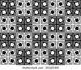 An monochrome abstract pattern of squares and other shapes