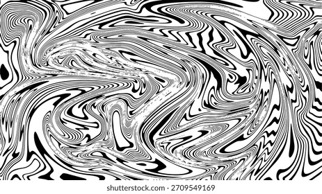 Un patrón abstracto monocromo con líneas arremolinadas que se asemejan al mármol o la tinta líquida en blanco y negro.