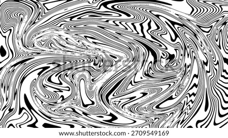 A monochrome abstract pattern with swirling lines resembling marble or liquid ink in black and white.