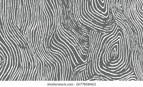A monochrome abstract pattern of wavy gray and white stripes creating a textured visual effect.