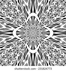 Monochrome abstract perspective funnel explosion background in op art design. Vector-art illustration