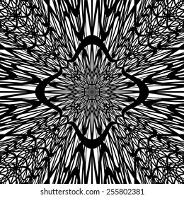 Monochrome abstract perspective funnel explosion background in op art design. Vector-art illustration