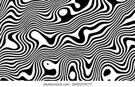 Monochrome abstract psychodelic wave. Overlay lines background