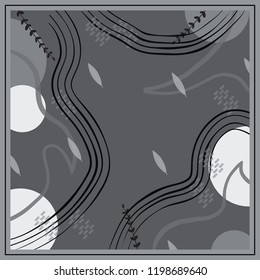 Monochrome abstract scarf pattern with leaf
