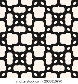 Monochrome abstract seamless mesh pattern. Black and white vector illustration with curved floral shapes. Simple background. This grid design is used for prints, business cards, wallpapers, covers.