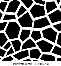 monochrome abstract seamless pattern, black and white crackled vector texture