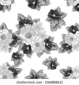 monochrome abstract seamless pattern of flowers. For your fashion design, fabric, postcards. Congratulations, invitations and much more. Vector ilustration.