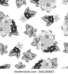 monochrome abstract seamless pattern of flowers. For your fashion design, fabric, postcards. Congratulations, invitations and much more. Vector ilustration.