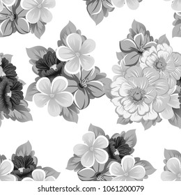 monochrome abstract seamless pattern of flowers. For your fashion design, fabric, postcards. Congratulations, invitations and much more. Vector ilustration.